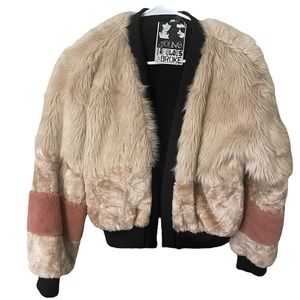 Young Fabulous & Broke Bomber Fur Jacket (NWOT) S/M
